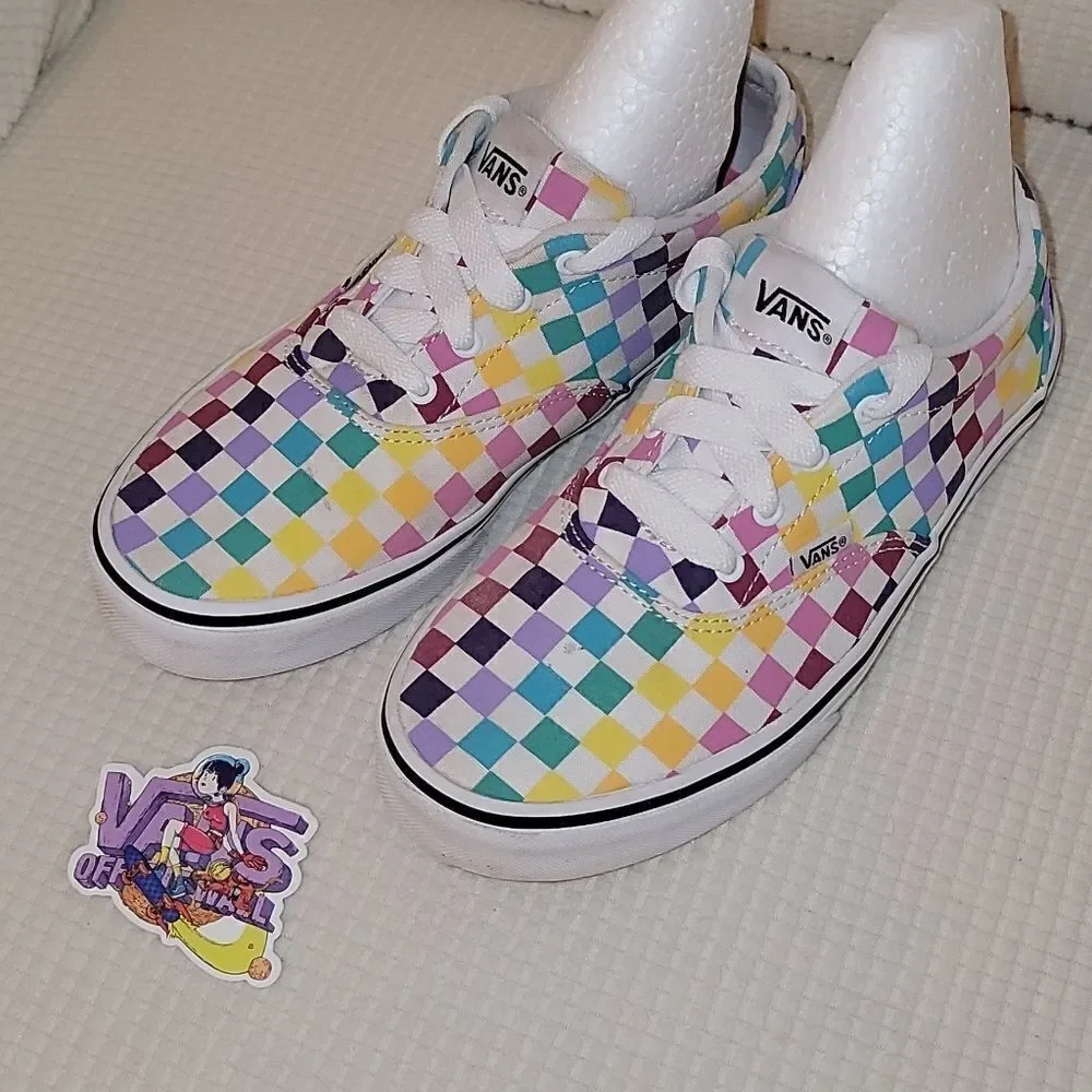 Vans Colorblock Rainbow Checkerboard Lace Up Shoes & Sticker Womens Size 5